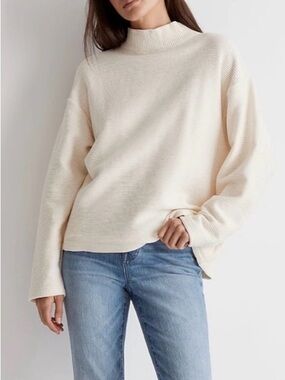 Madewell Funnel-Neck Ribbed Ottoman Knit Cotton Turtleneck Sweater Drop Shoulder